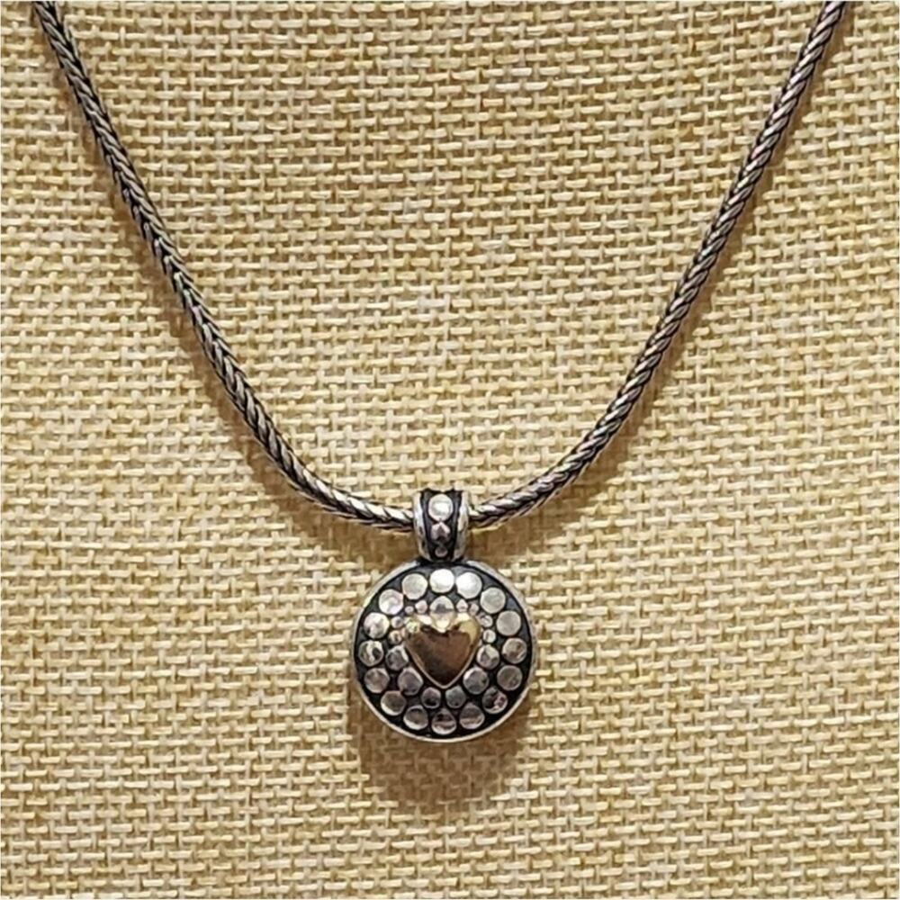 Brighton 2 tone reversible heart pebbled Pendant choker Necklace